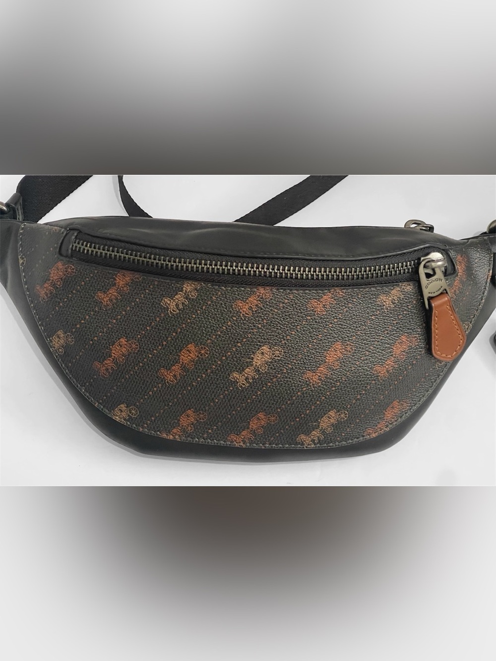 Coach Warren Mini Belt Bag in black with the Horse and Carriage dot print. - Picture 2 of 9